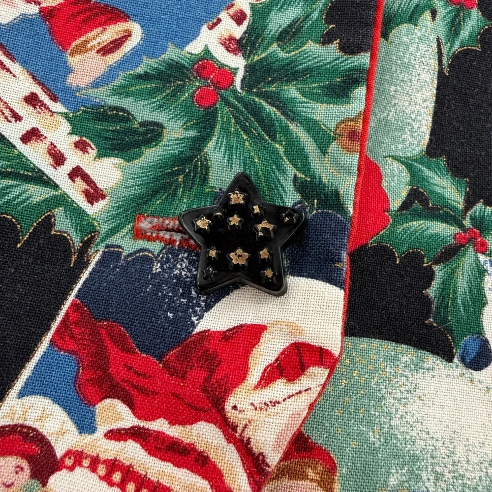 Vtg Men's Novelty Handmade Christmas Vest‎ Santa Claus Poinsettia V-Neck Sz M